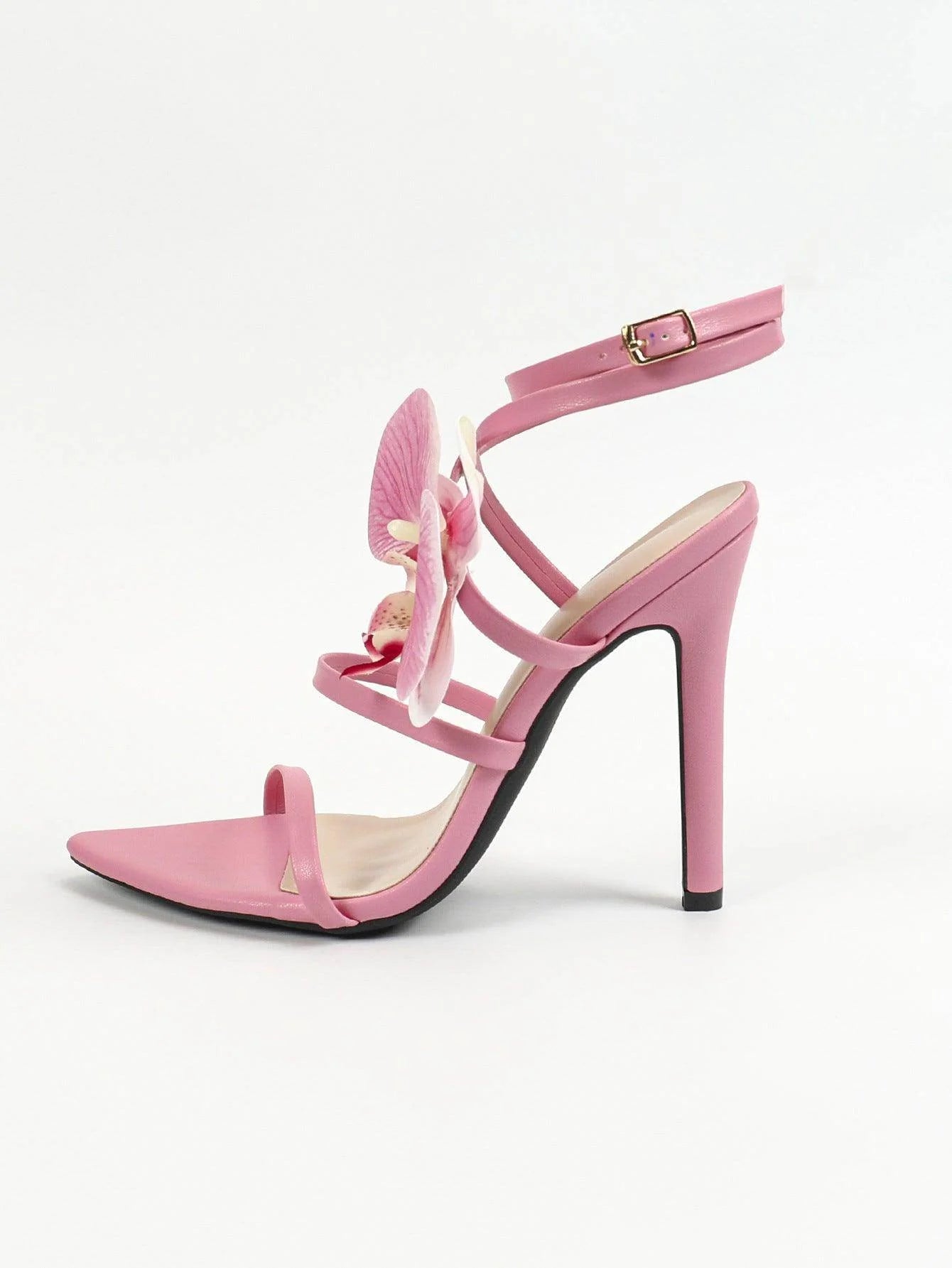 3D Flowers Cross Pointy  Stiletto heel Sandals 816638213348