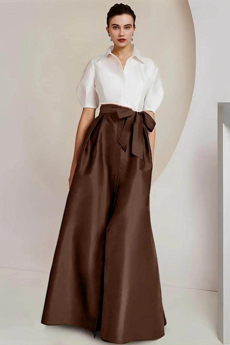 A Line Shirt Collar Short Sleeves Floor Length 2 pieces Mother Dresses CM0347