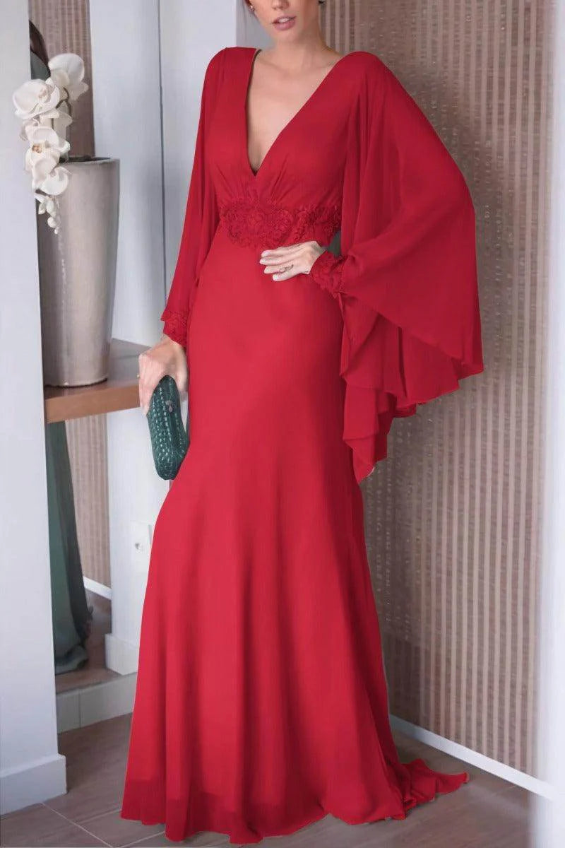 Sheath-Column Sweep-Brush Train Chiffon Mother Dress CM0077