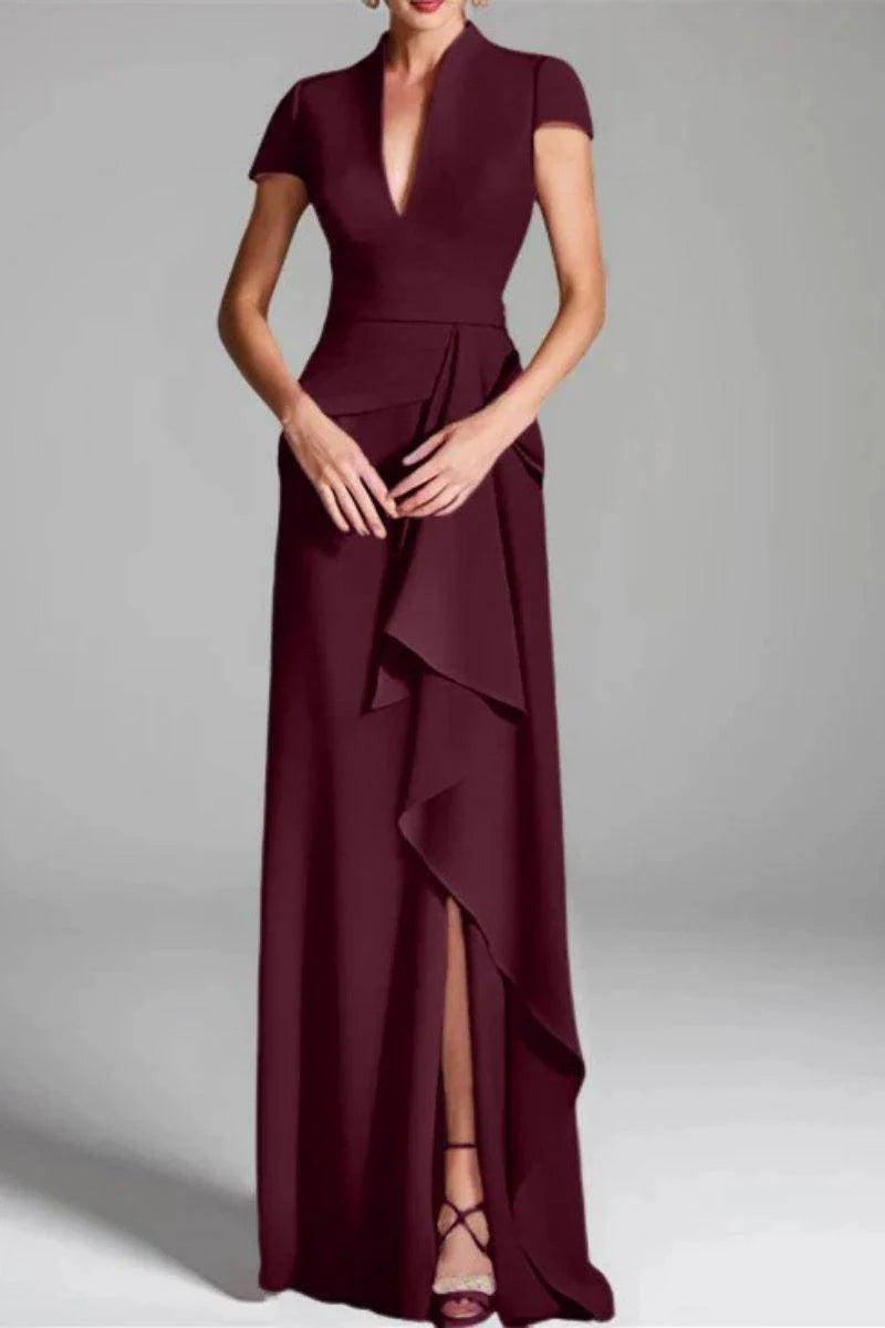 Sheath Column V Neck Short Sleeves Floor Length Mother Dresses CM0377