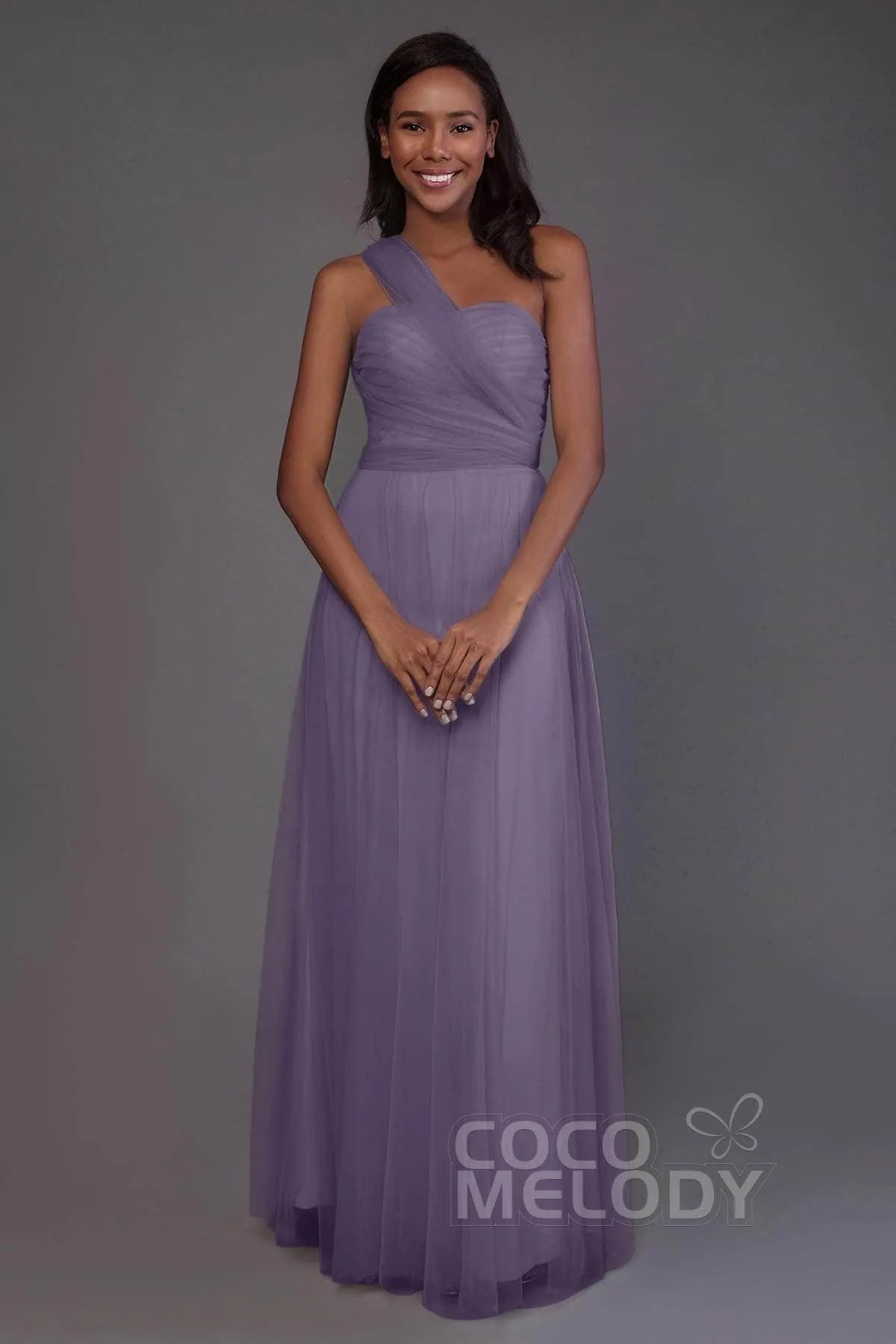 Sheath-Column Floor Length Tulle Bridesmaid Dress PR3502