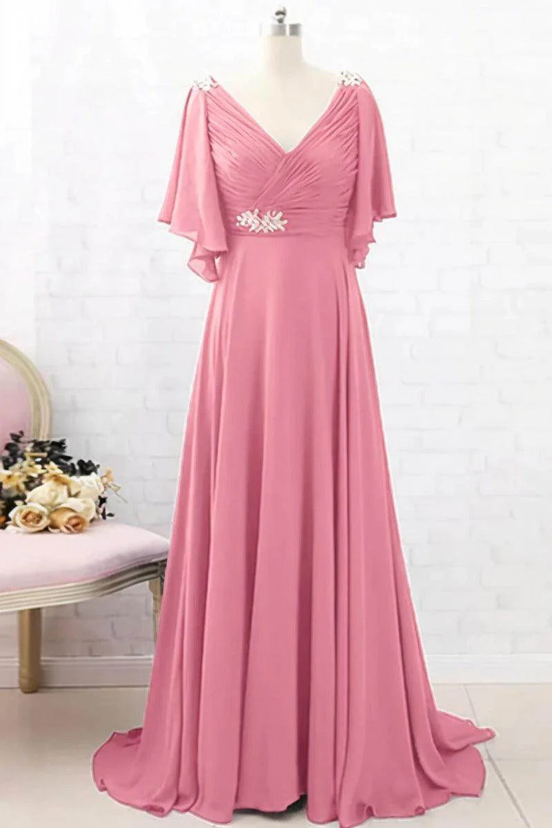 A-Line Sweep-Brush Train Chiffon Mother Dress CM0082
