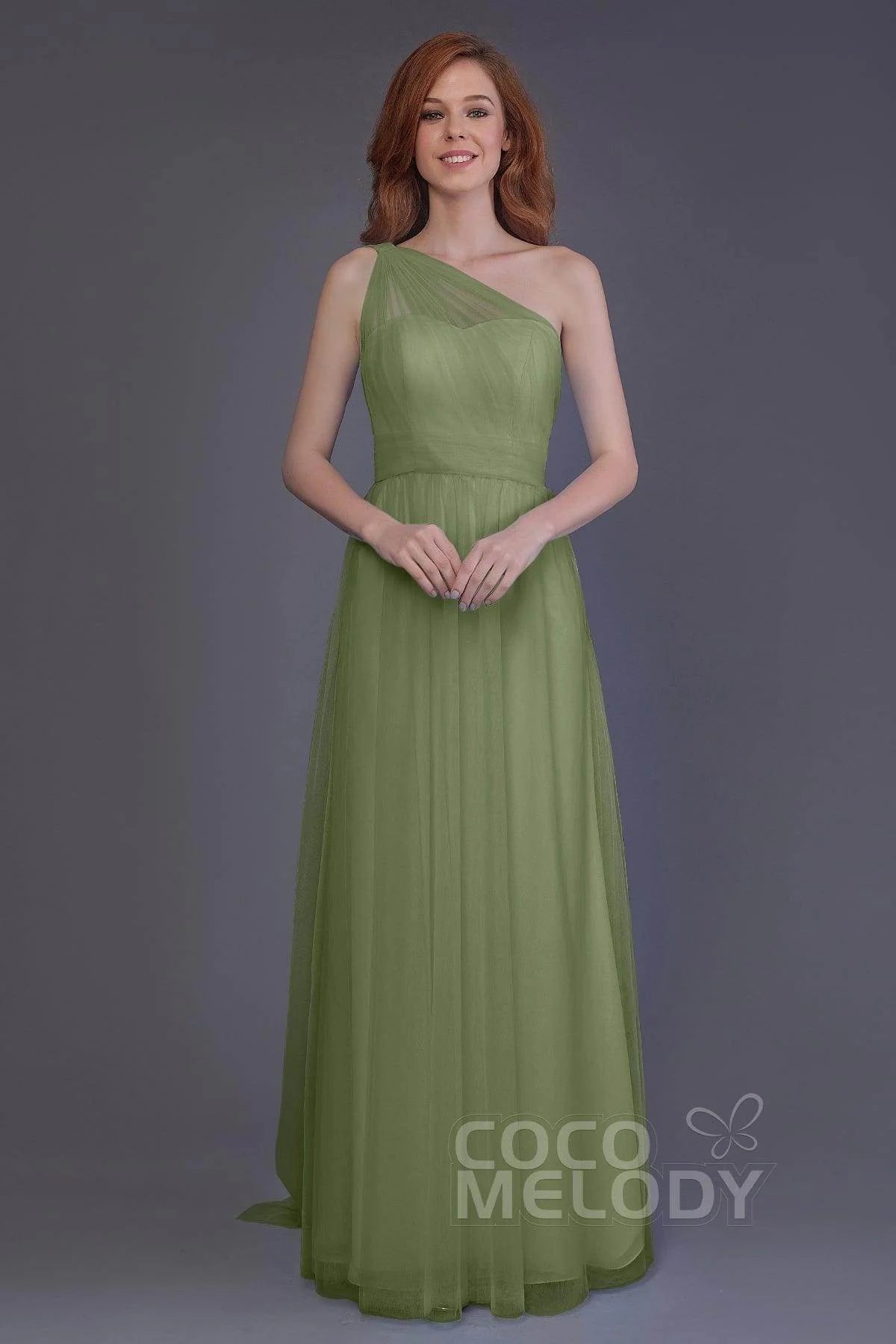 Sheath-Column Floor Length Tulle Bridesmaid Dress PR3556