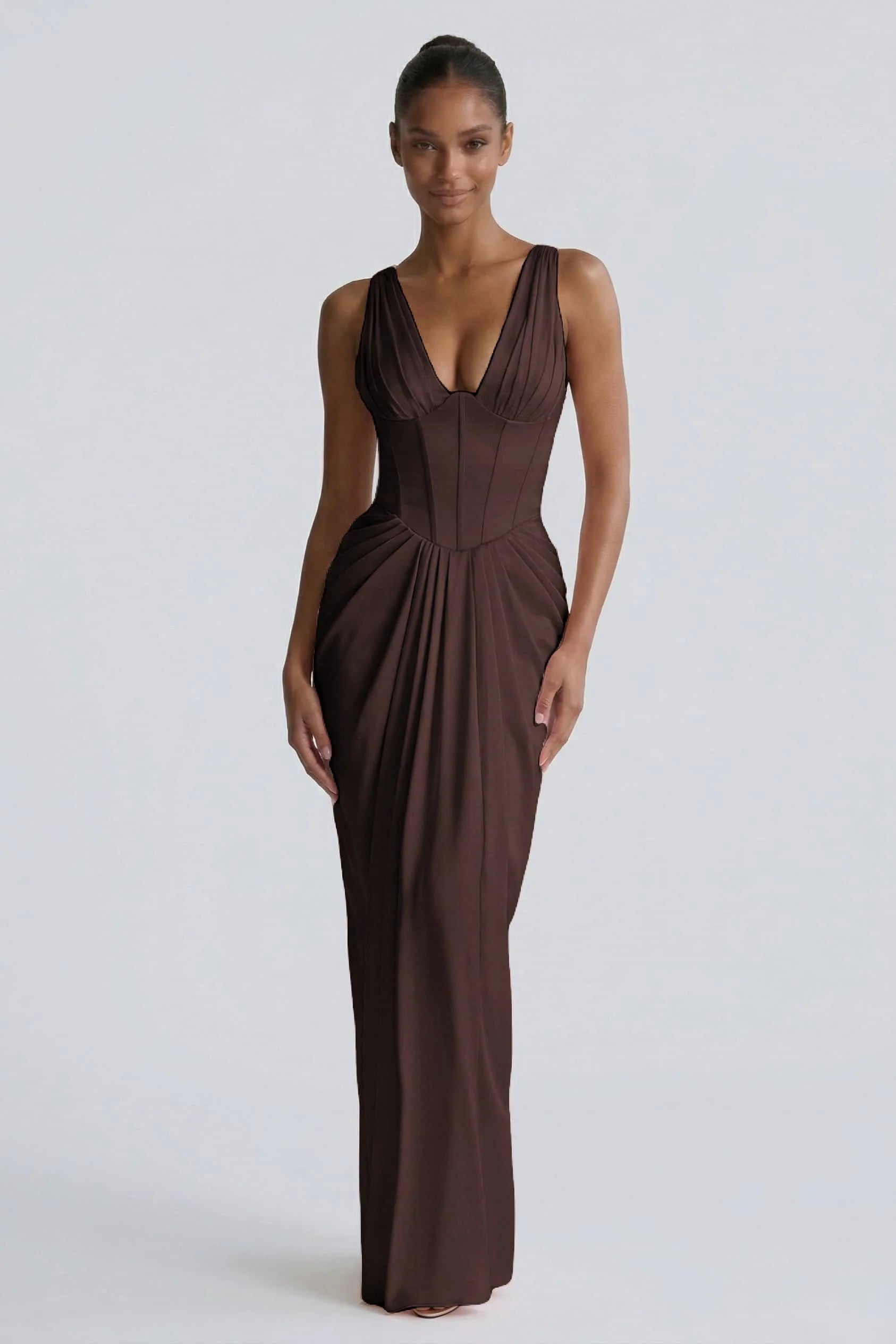 Sheath-Column Floor Length Acetate Satin Wedding Guest Dress CG0304
