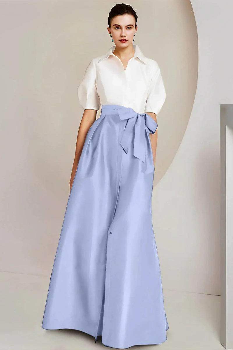 A Line Shirt Collar Short Sleeves Floor Length 2 pieces Mother Dresses CM0347