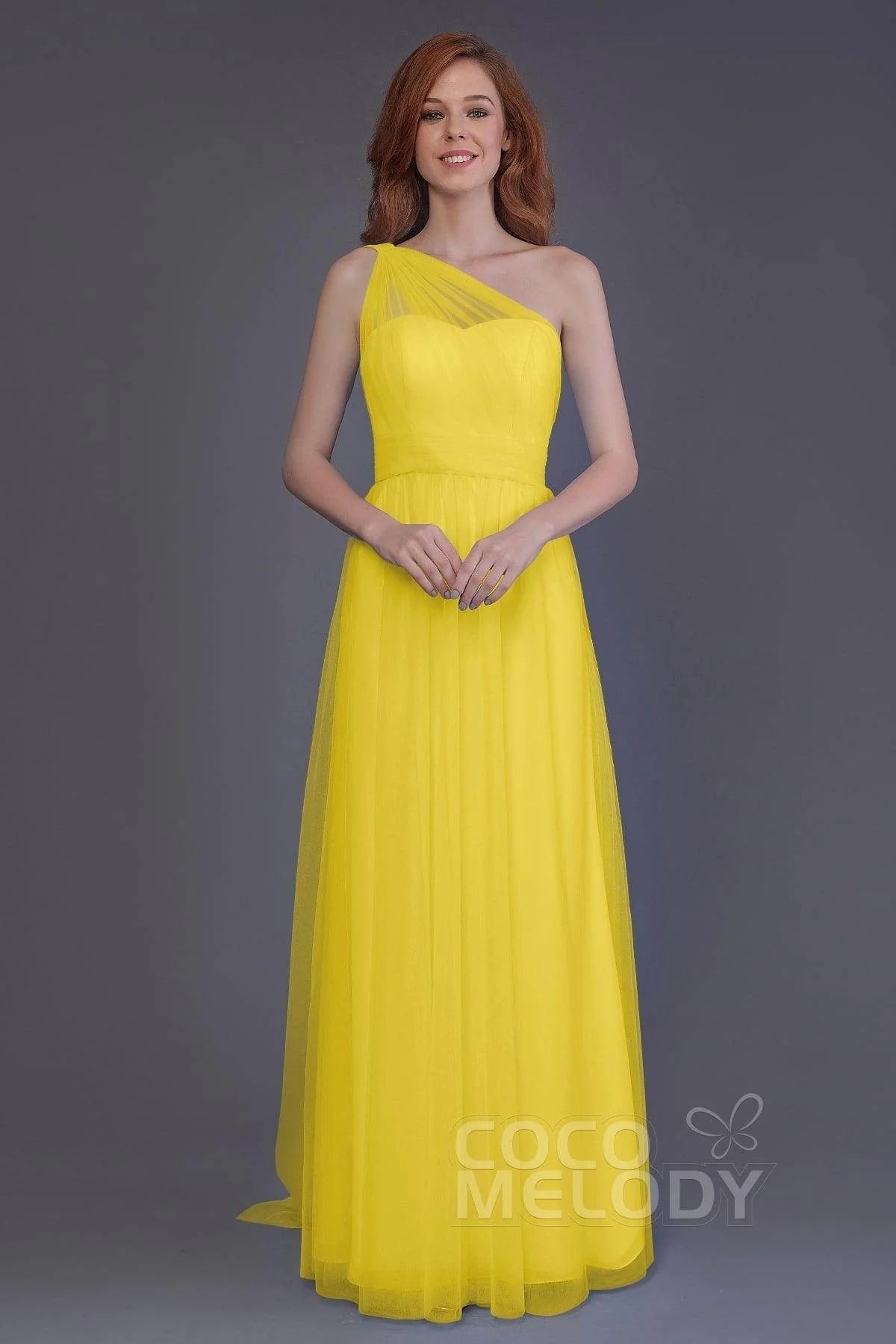 Sheath-Column Floor Length Tulle Bridesmaid Dress PR3556