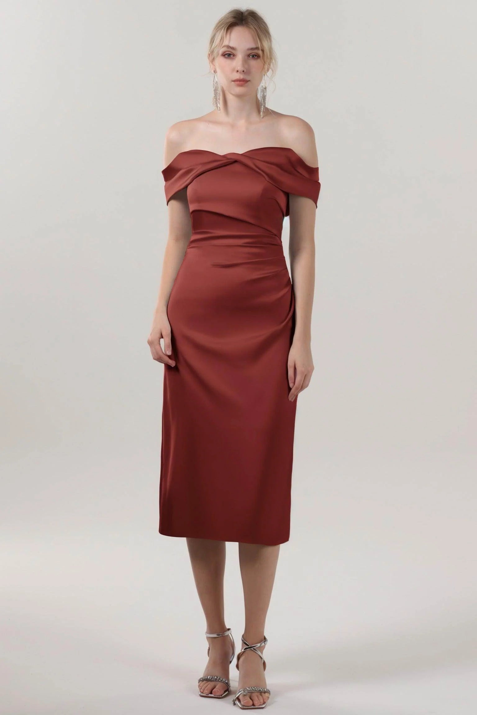Sheath-Column Midi Luxe Satin Bridesmaid Dress CS0610BM