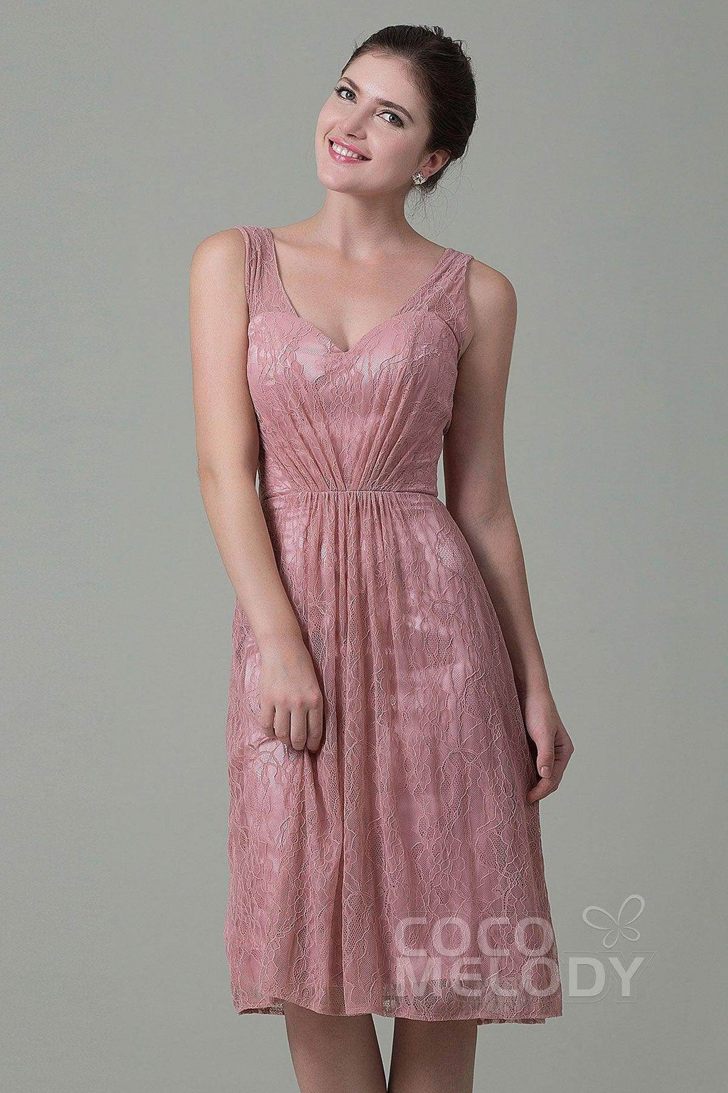 Sheath-Column Knee Length Lace Bridesmaid Dress COZK16010