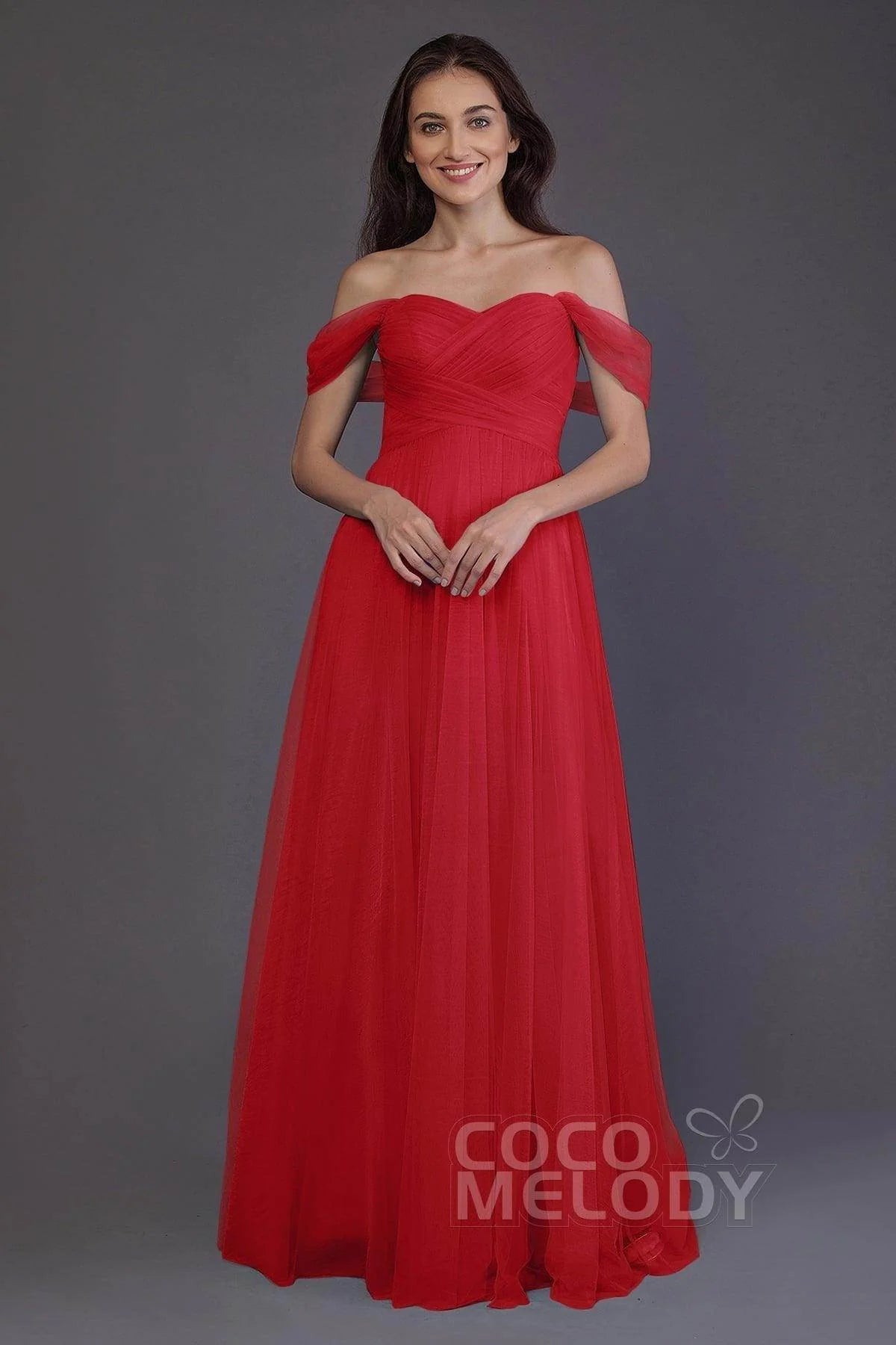 Sheath-Column Floor Length Tulle Bridesmaid Dress PR3512