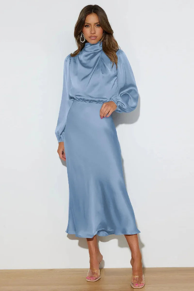 A-Line Midi Elastic Silk like Satin Formal Evening Dresses 719013207299