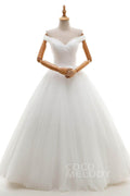 A-Line Floor Length Tulle Ivory Wedding Dress JWLF16001