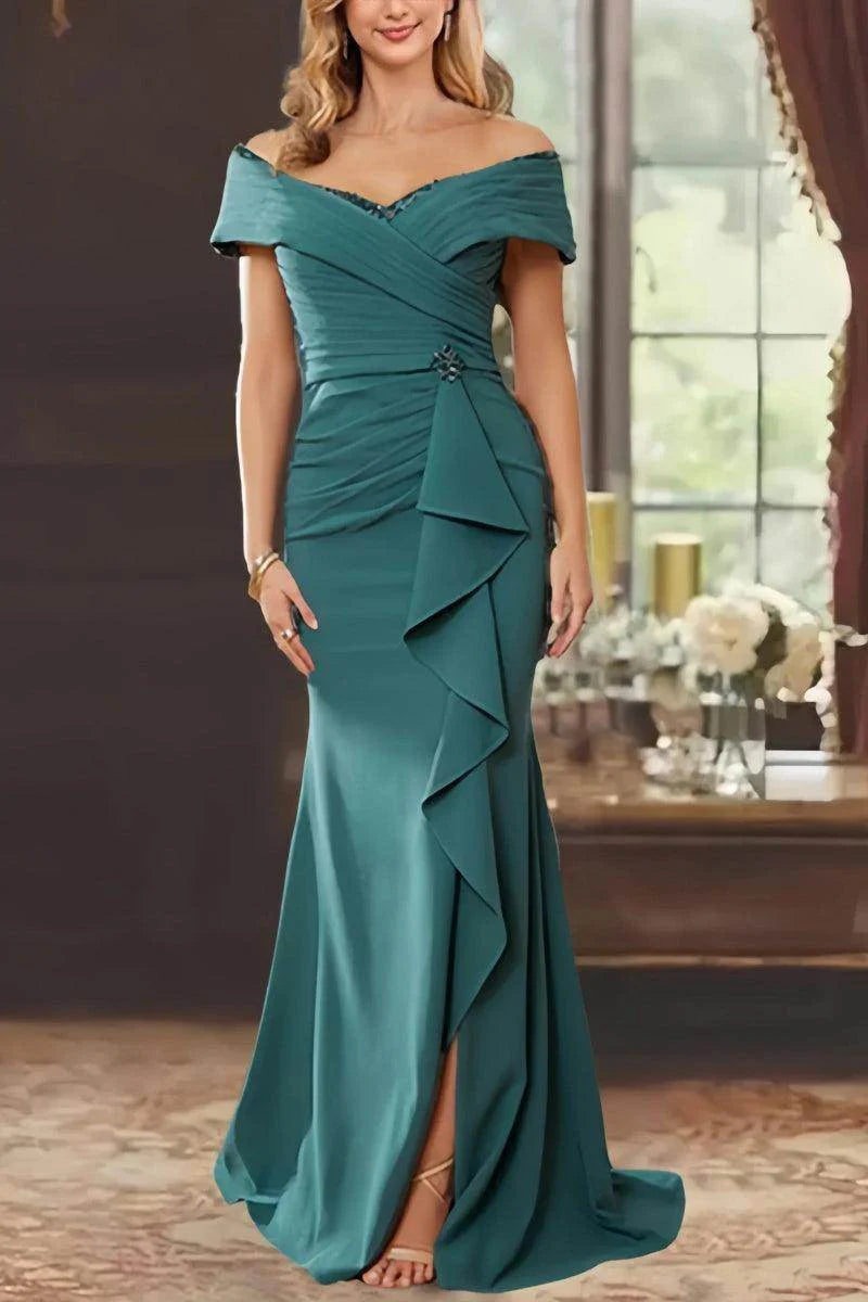 Sheath Off the Shoulder Sleeveless Floor Length Mother Dresses CM0379