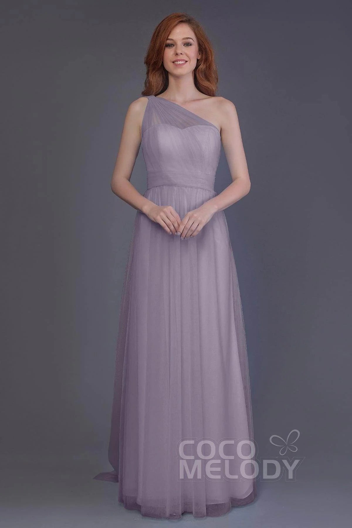 Sheath-Column Floor Length Tulle Bridesmaid Dress PR3556
