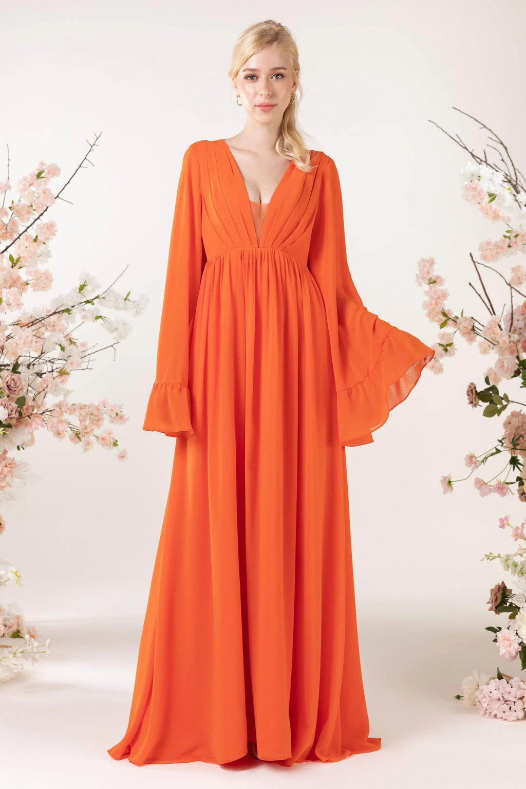 A-Line Sweep-Brush Train Chiffon Bridesmaid Dress CB0465