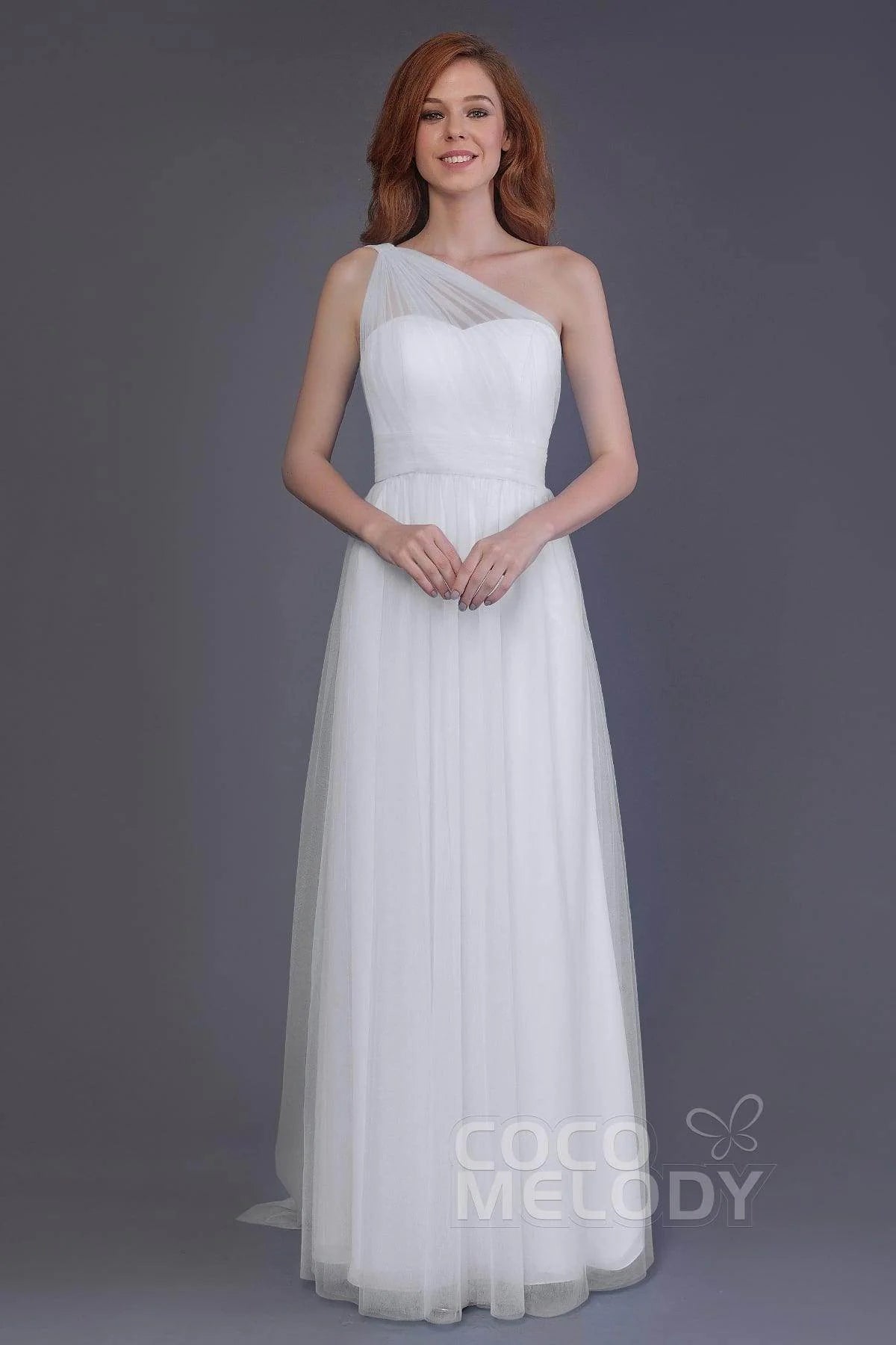 Sheath-Column Floor Length Tulle Bridesmaid Dress PR3556
