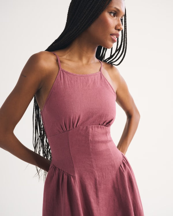 100% Linen A&F Dylan Halter Midi Dress