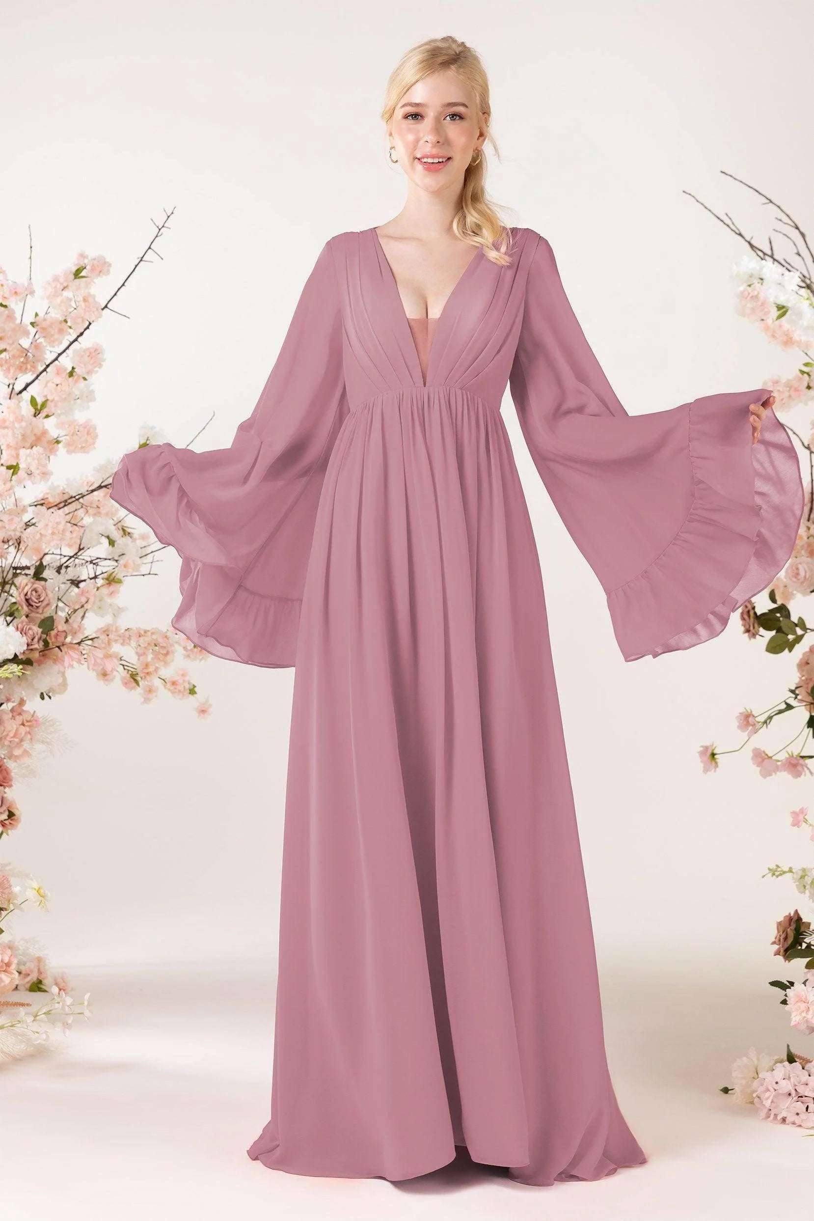 A-Line Sweep-Brush Train Chiffon Bridesmaid Dress CB0465