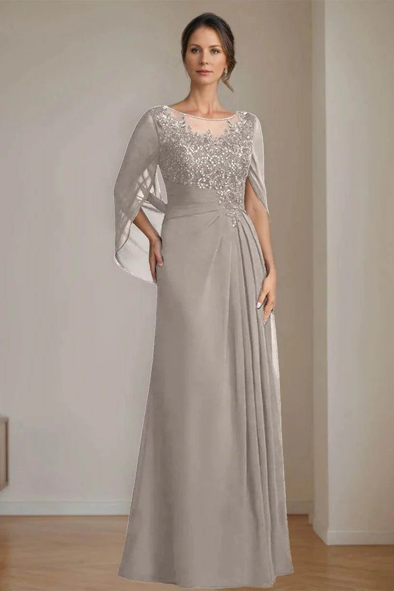 A Line Scoop Floor Length Sequins Mother of the Bride Dresses CM0369