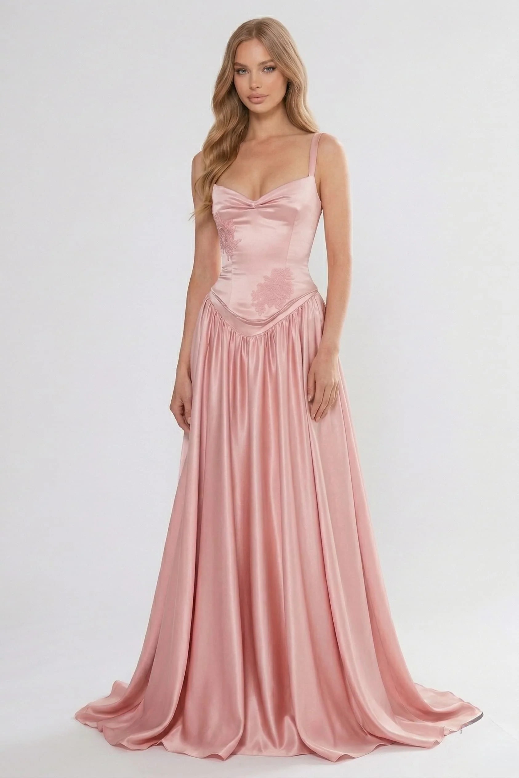 A-Line Floor Length Soft Satin Wedding Guest Dress CG0310