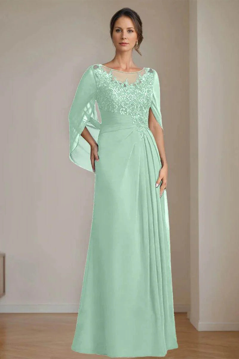 A Line Scoop Floor Length Sequins Mother of the Bride Dresses CM0369
