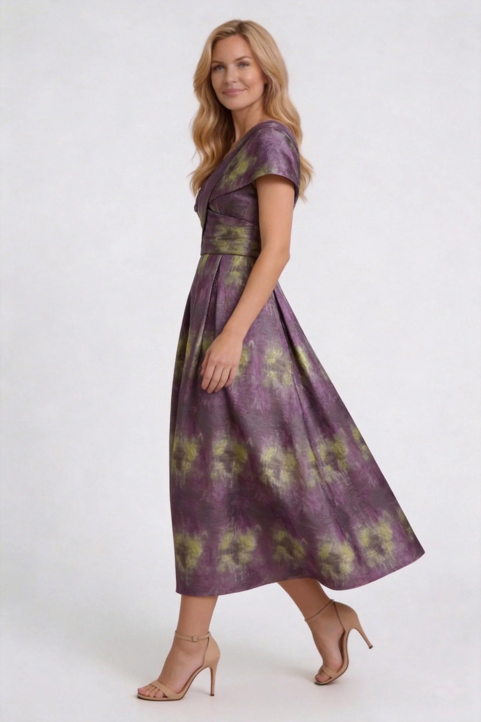 A-Line Tea-Length Jacquard Mother of the Bride Dress CM0421