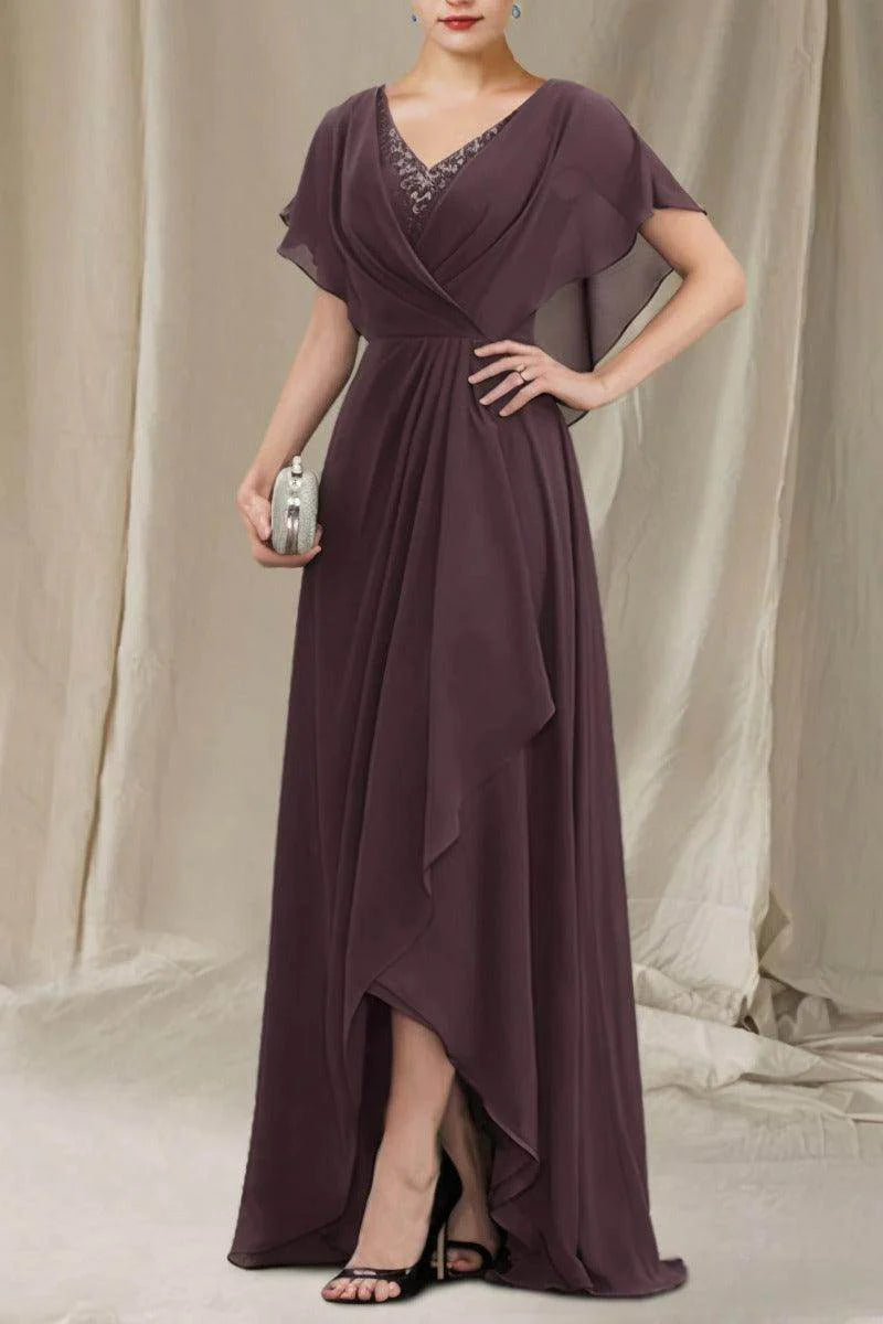 A-Line Sweep-Brush Train Chiffon Mother Dress CM0080