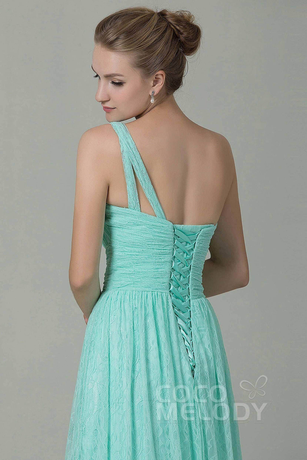 Sheath-Column Floor Length Lace Bridesmaid Dress COZK16014