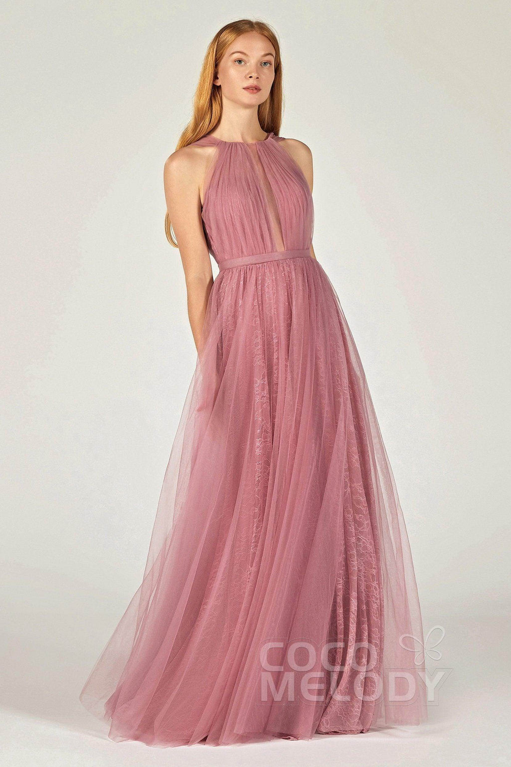 A-Line Floor Length Tulle/Lace Bridesmaid Dress CB0376