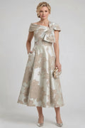 A-Line Tea Length Jacquard Mother of the Bride Dress CM0413