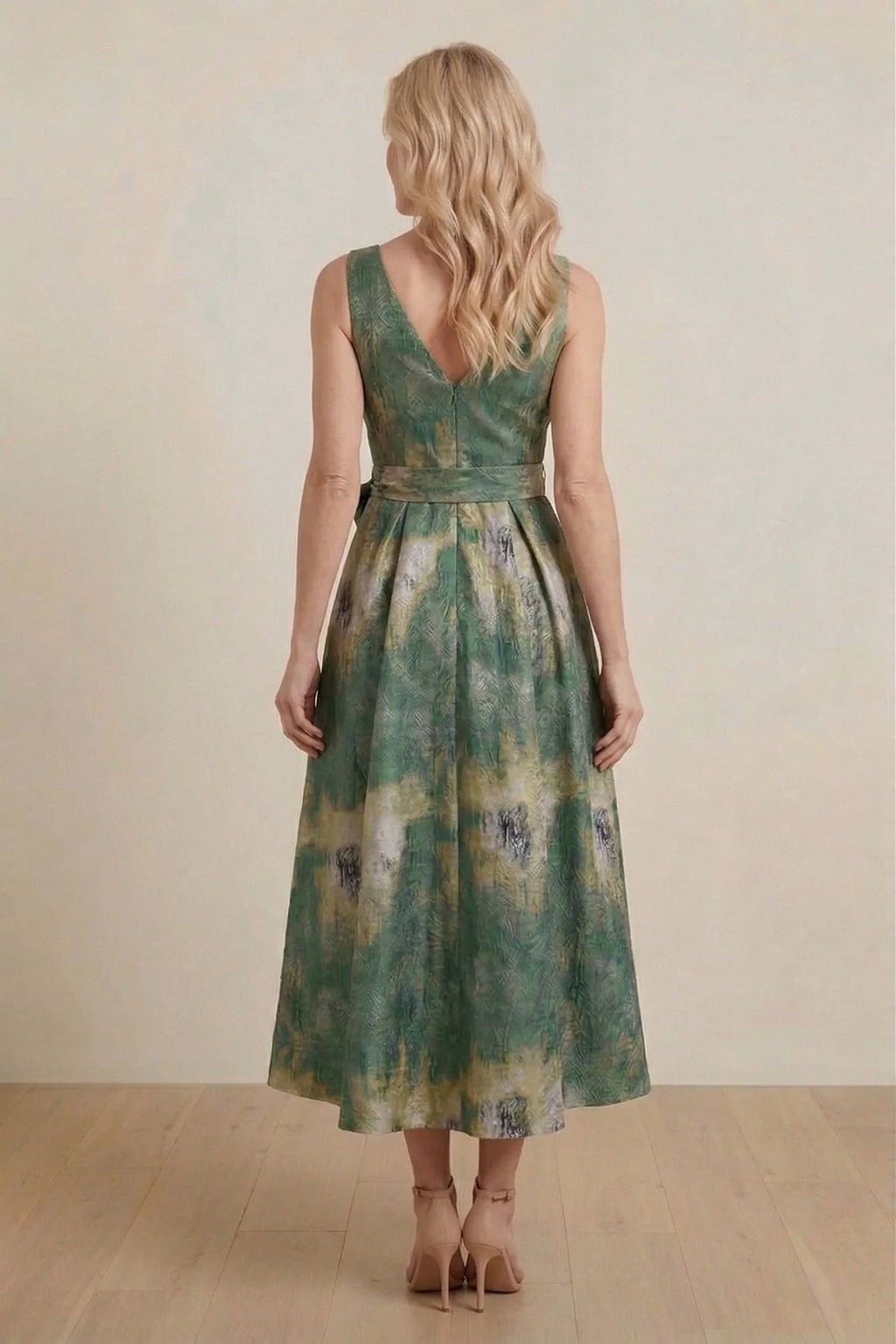 A-Line Tea-Length Jacquard Mother of the Bride Dress CM0425