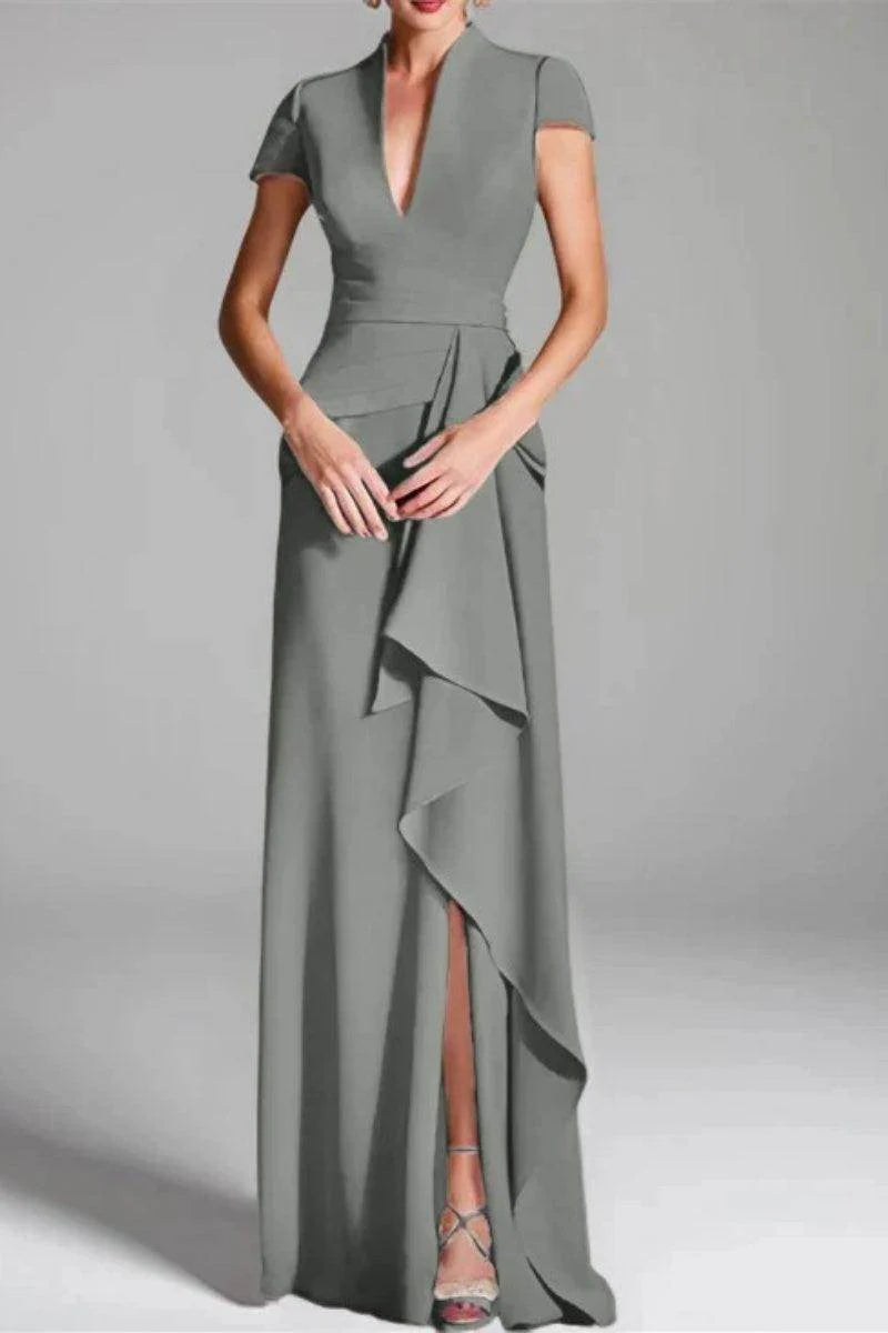 Sheath Column V Neck Short Sleeves Floor Length Mother Dresses CM0377