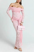 Sheath Maxi Lace Semi Formal Wedding Guest Dresses 984190843772