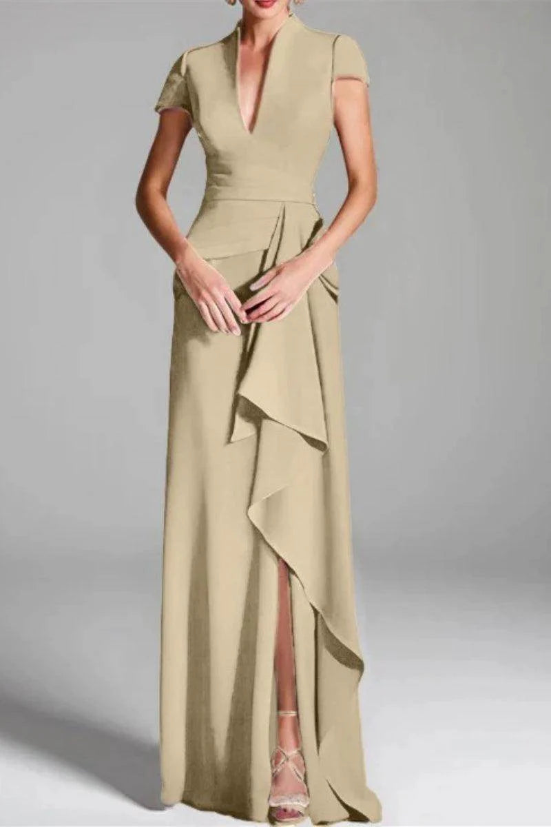 Sheath Column V Neck Short Sleeves Floor Length Mother Dresses CM0377