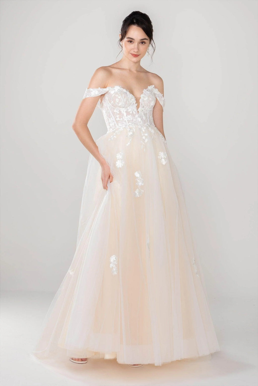 A-Line Sweep-Brush Train Tulle Lace Wedding Dress CW2536