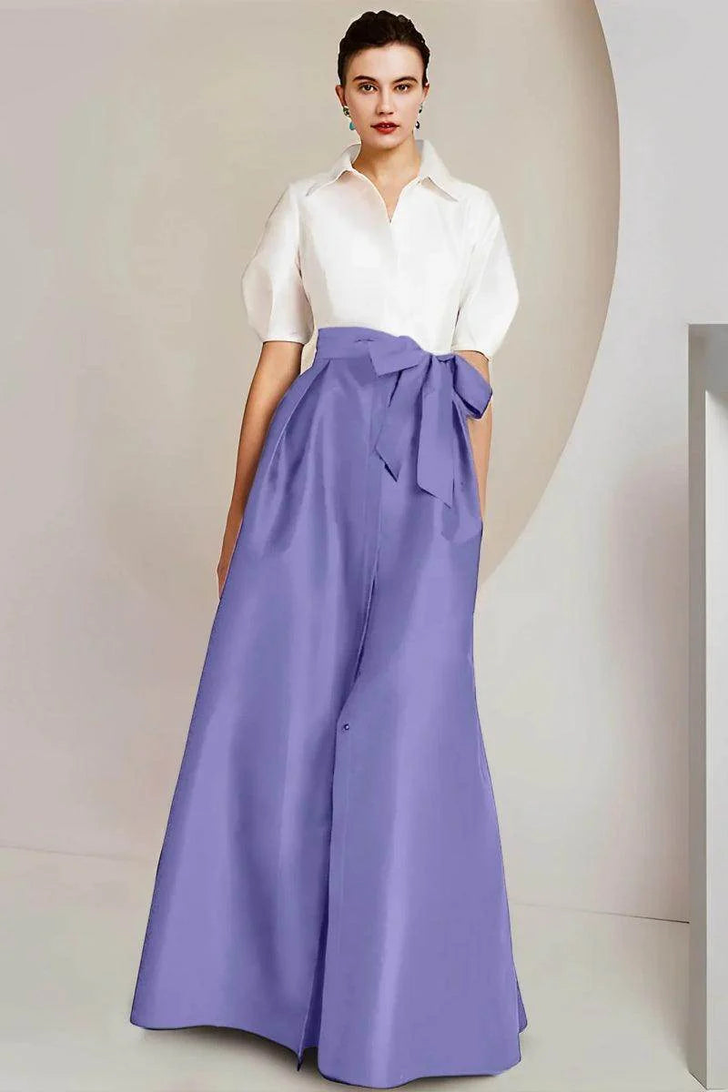 A Line Shirt Collar Short Sleeves Floor Length 2 pieces Mother Dresses CM0347