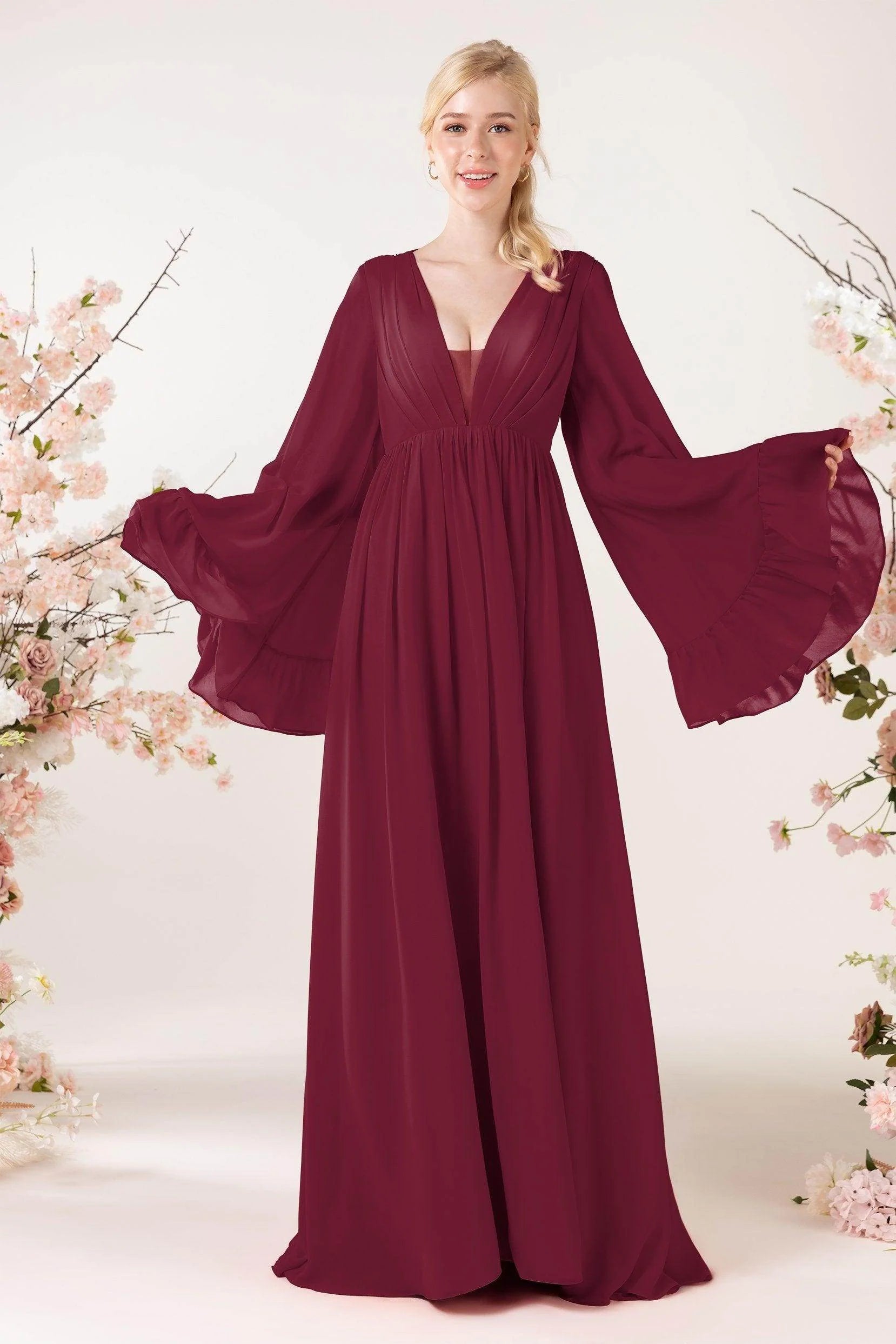 A-Line Sweep-Brush Train Chiffon Bridesmaid Dress CB0465