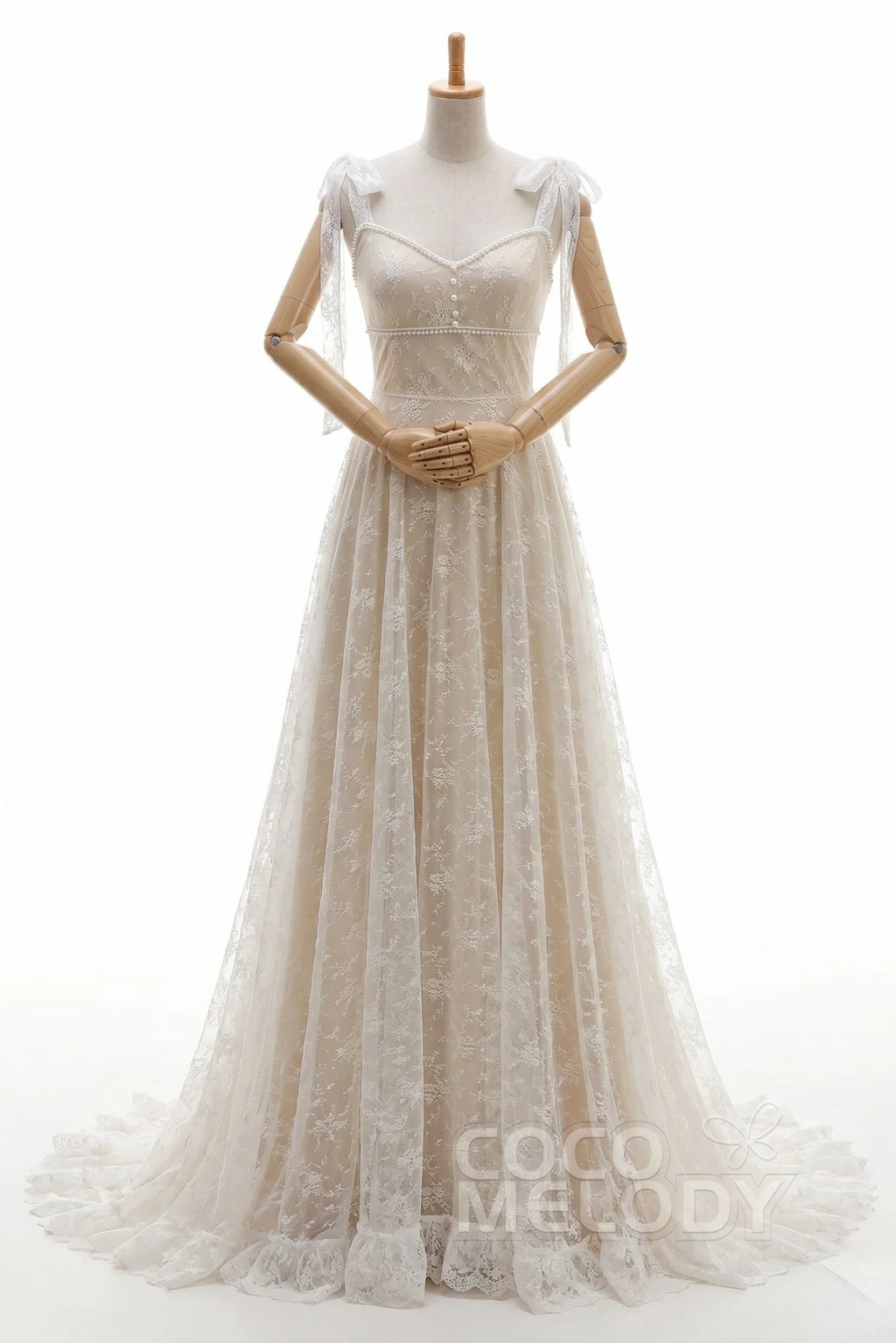 A-Line Sweep-Brush Train Lace Wedding Dress CW3023