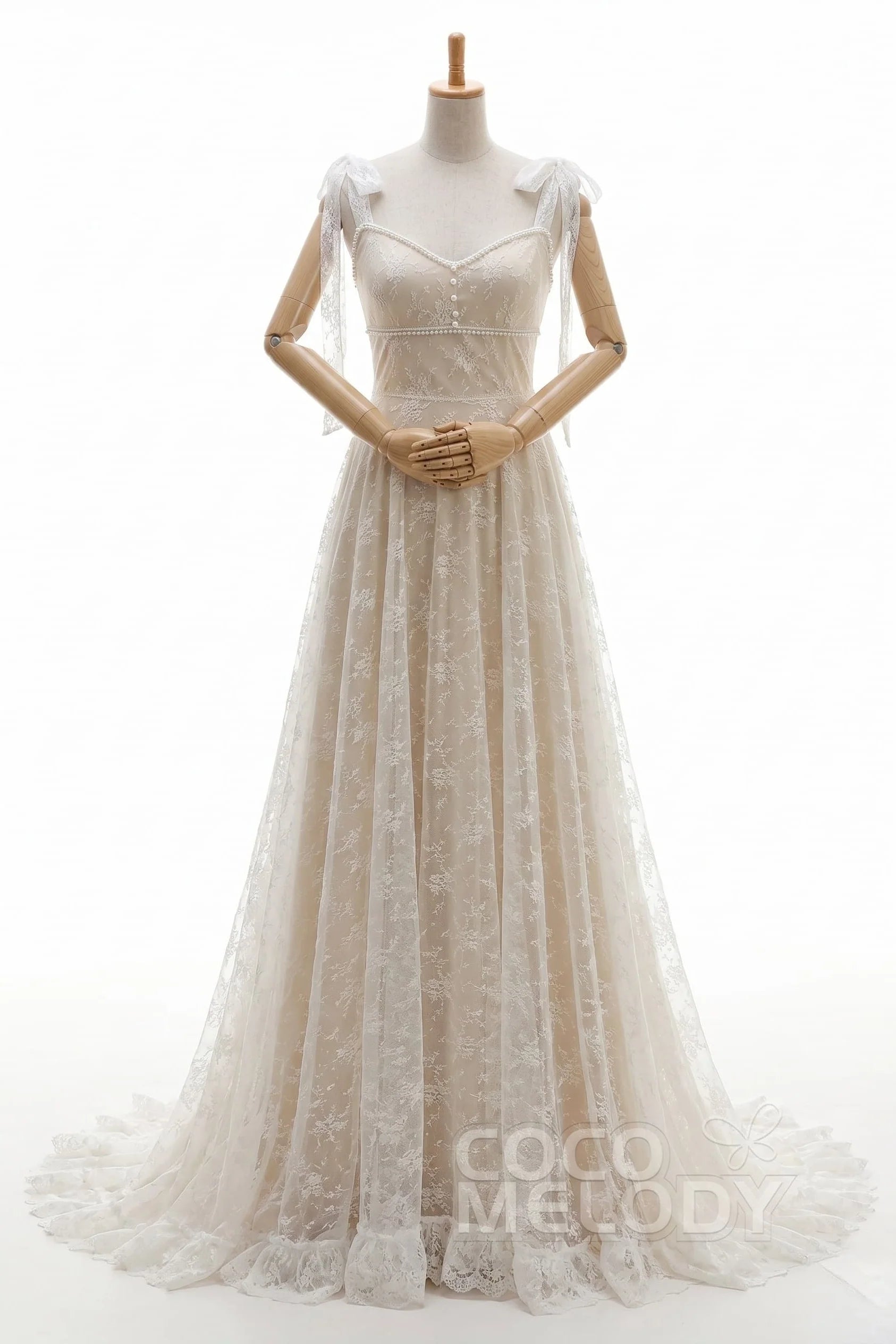 A-Line Sweep-Brush Train Lace Wedding Dress CW3023