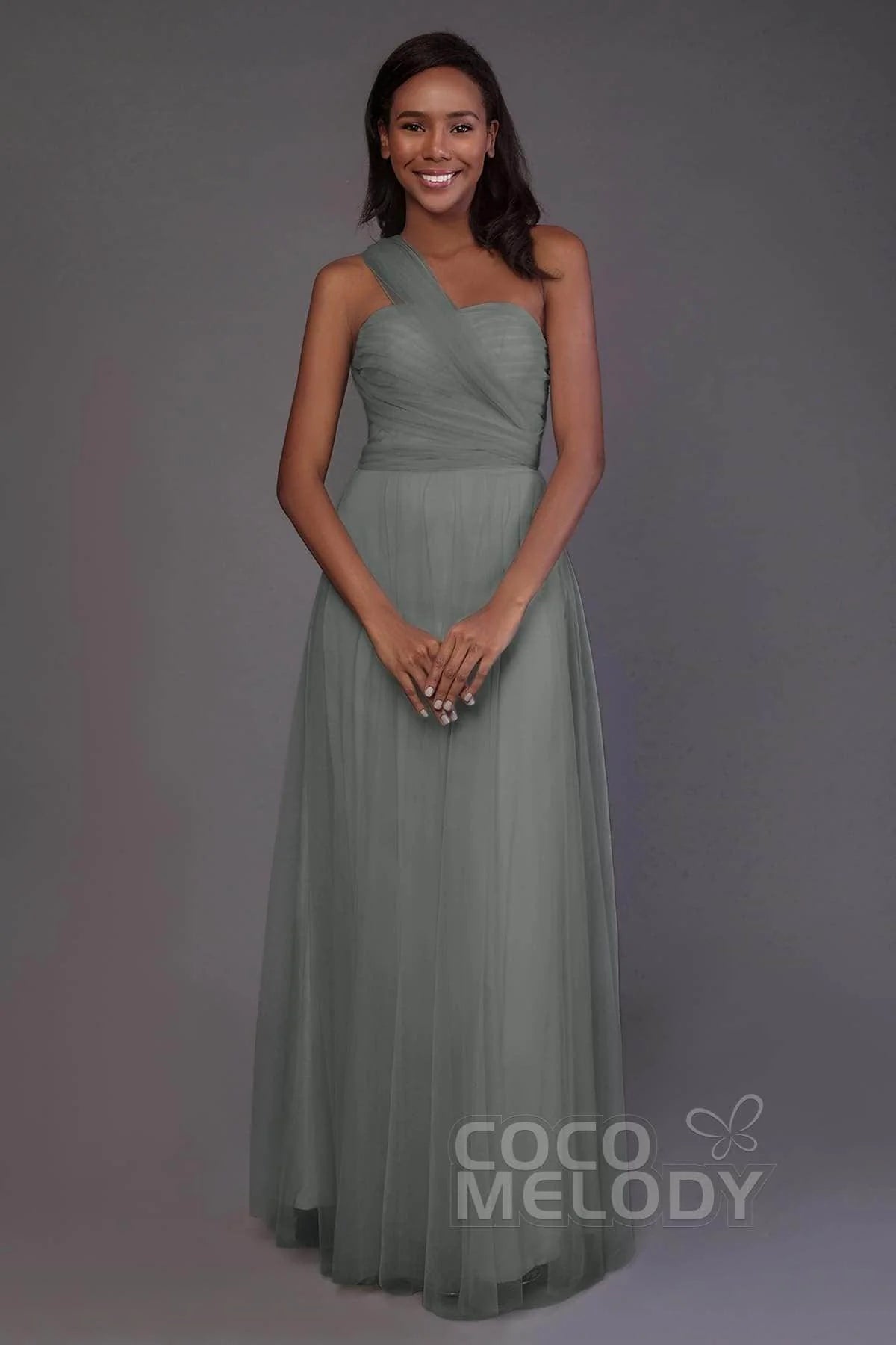 Sheath-Column Floor Length Tulle Bridesmaid Dress PR3502