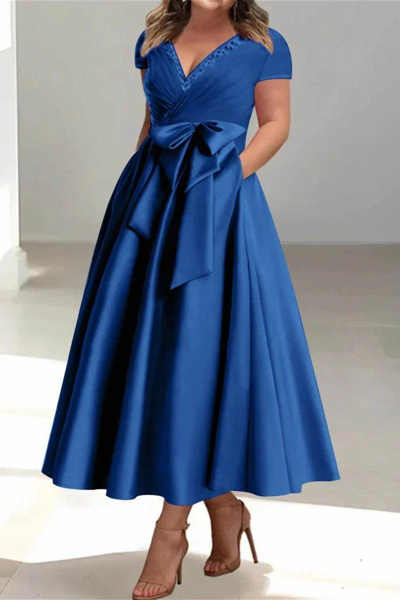 A Line V-Neck Mother of the Bride Dresses with Pockets CM0350