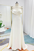 A-Line Sweep-Brush Train Stretch Satin Wedding Dress CW3286