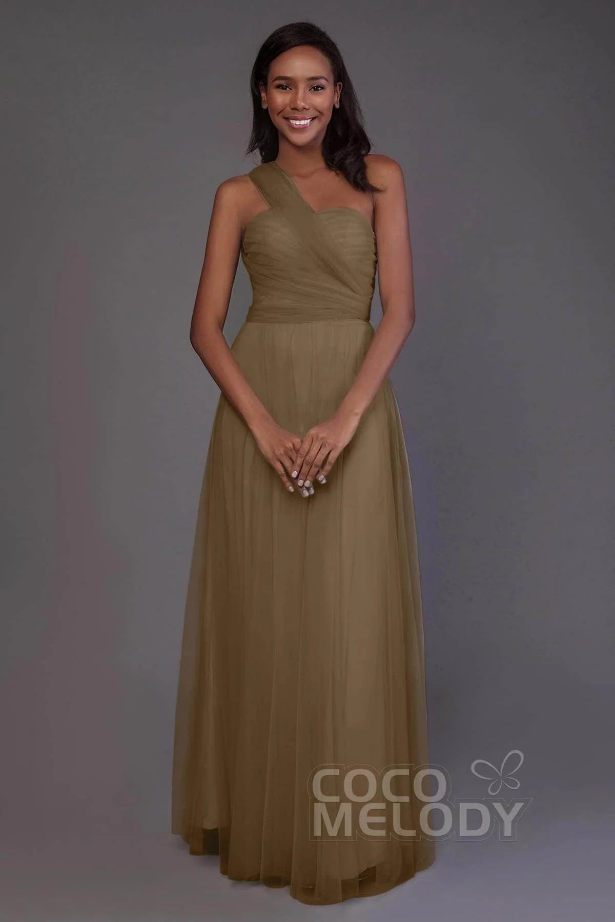Sheath-Column Floor Length Tulle Bridesmaid Dress PR3502