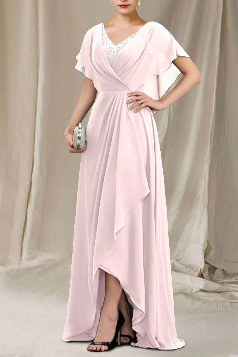 A-Line Sweep-Brush Train Chiffon Mother Dress CM0080