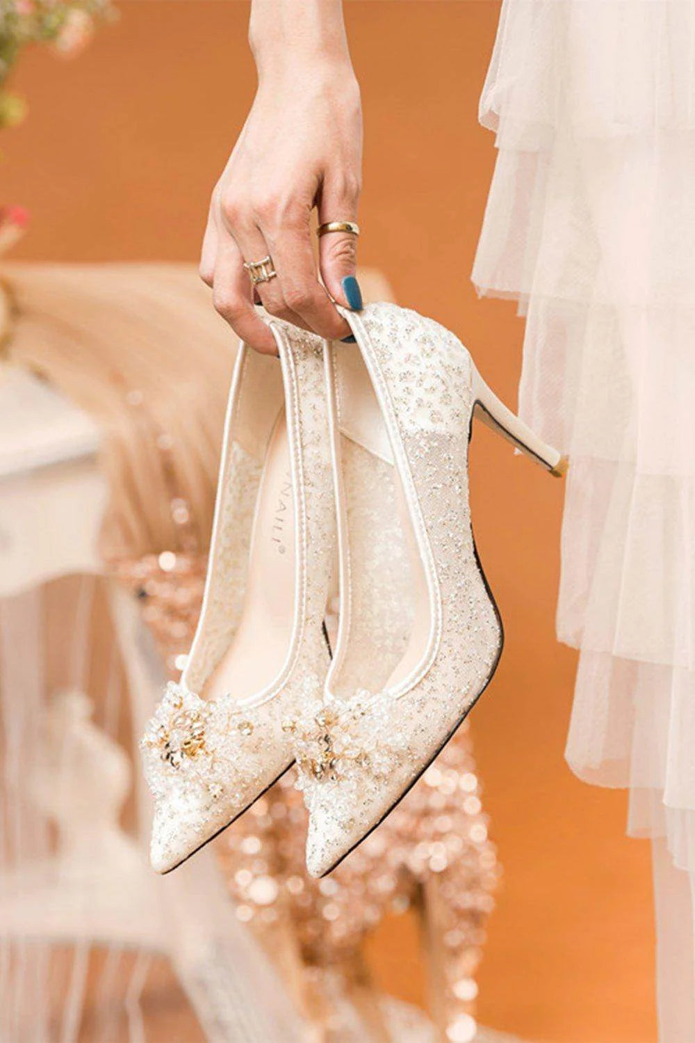 Stiletto Heel 8cm Tulle Heels Bridal Shoes CK0121