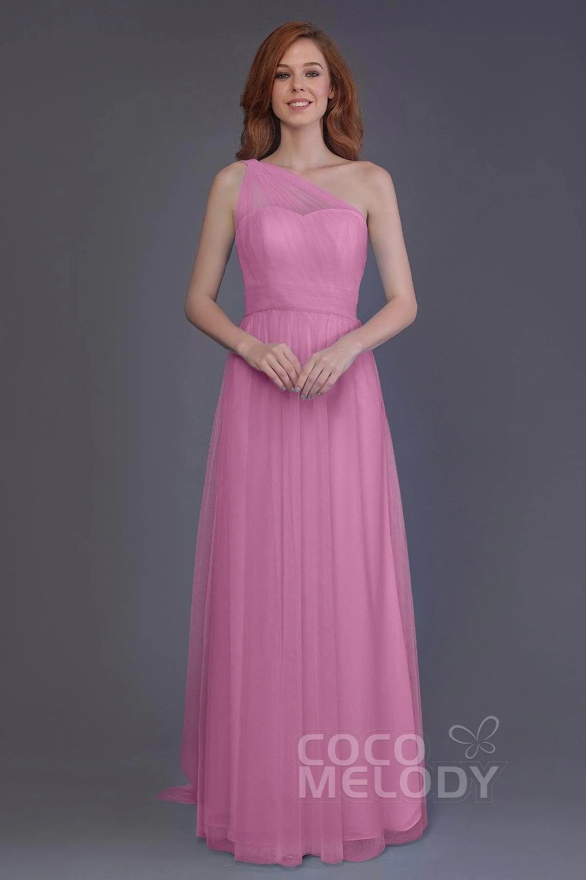 Sheath-Column Floor Length Tulle Bridesmaid Dress PR3556