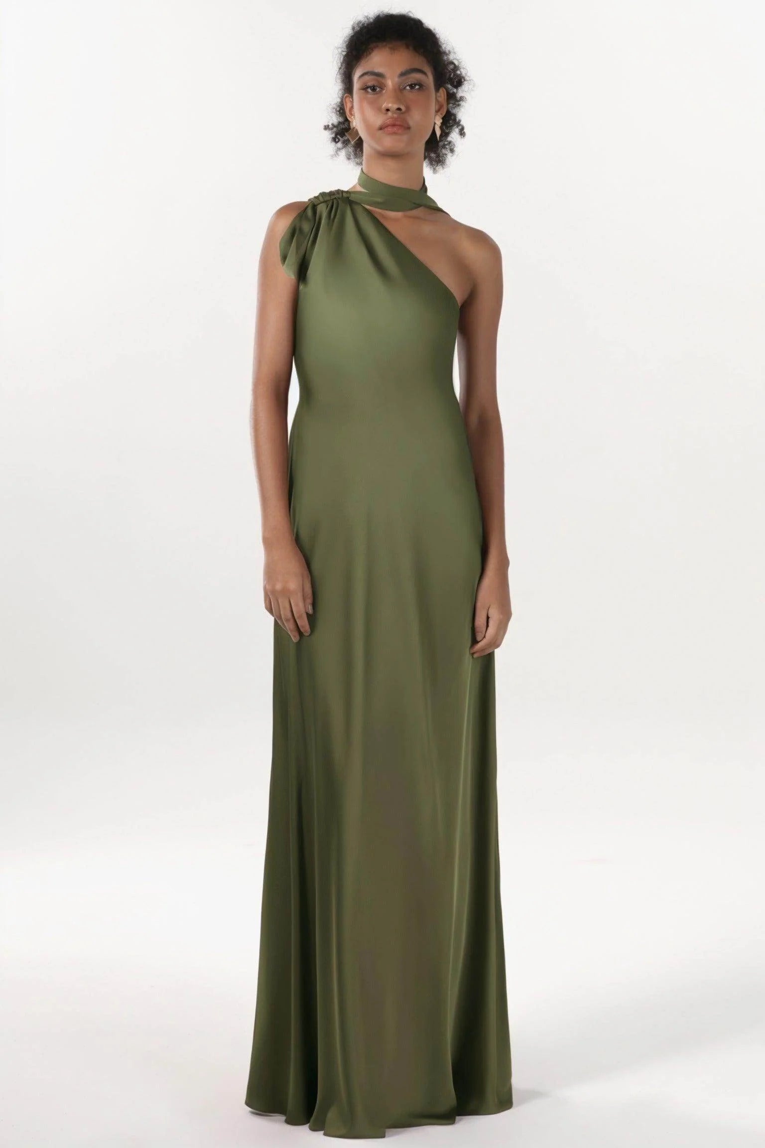 Sheath-Column Maxi Luxe Satin Bridesmaid Dress CS0607BM