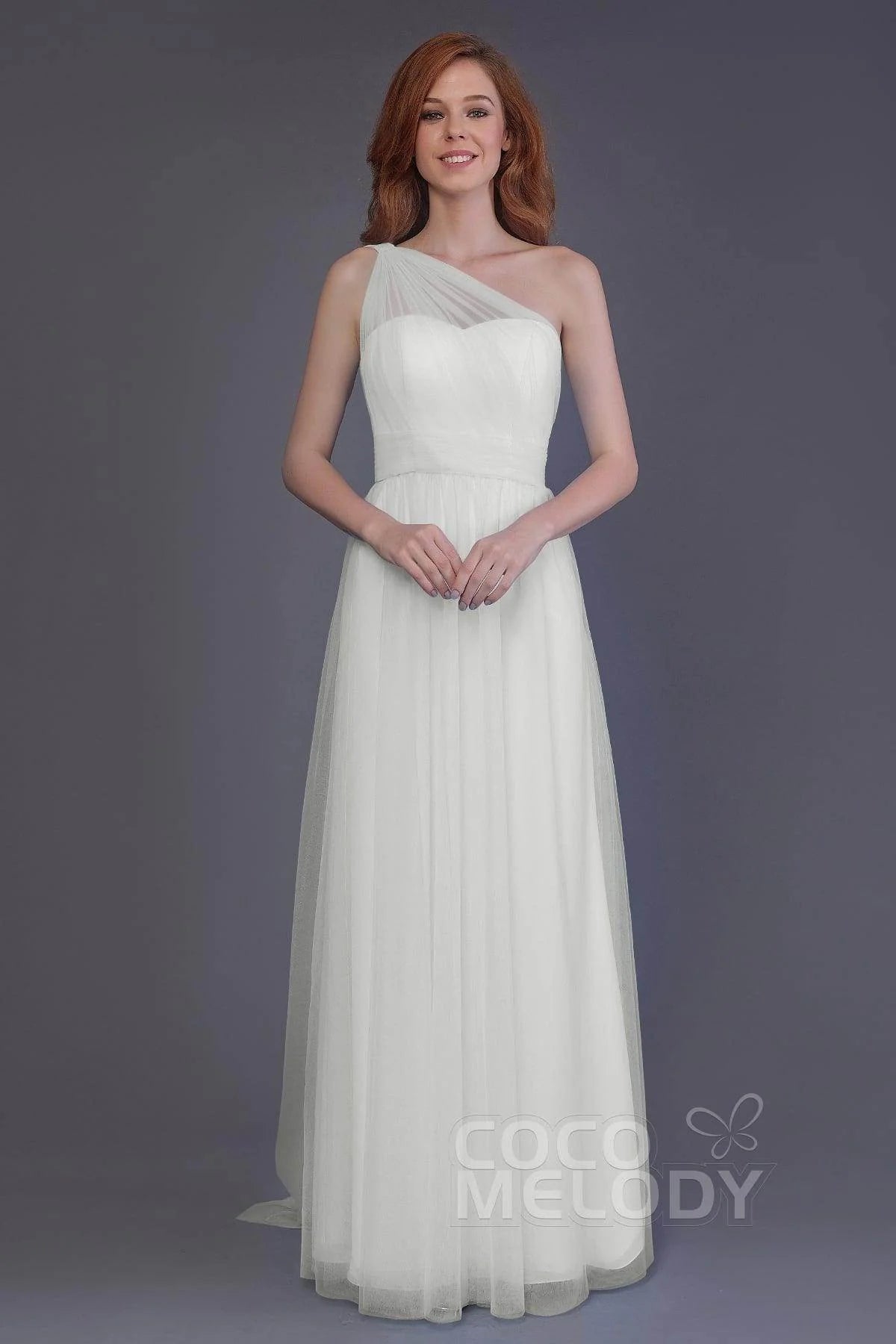 Sheath-Column Floor Length Tulle Bridesmaid Dress PR3556