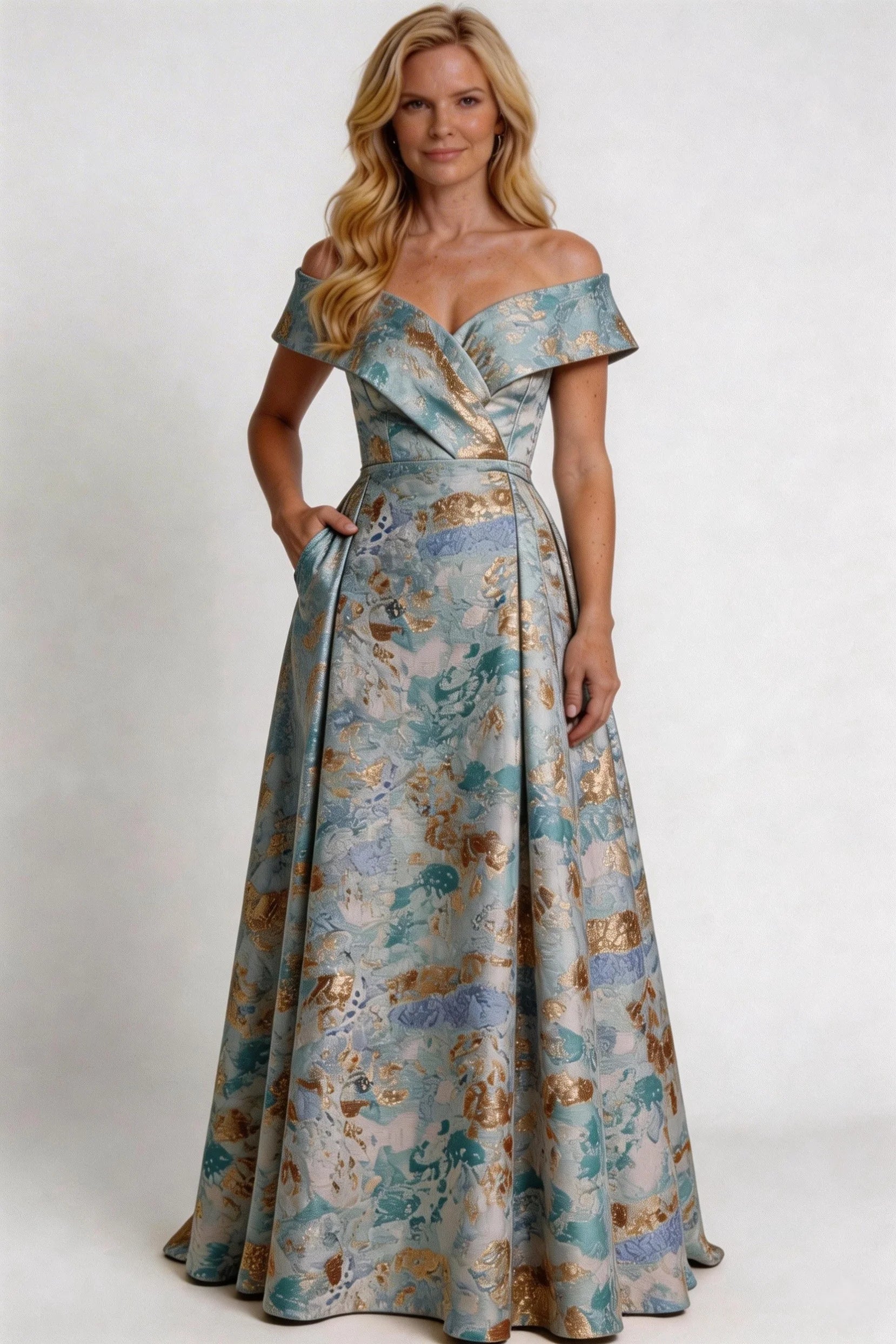 A-Line Floor Length Jacquard Mother of the Bride Dress CM0430
