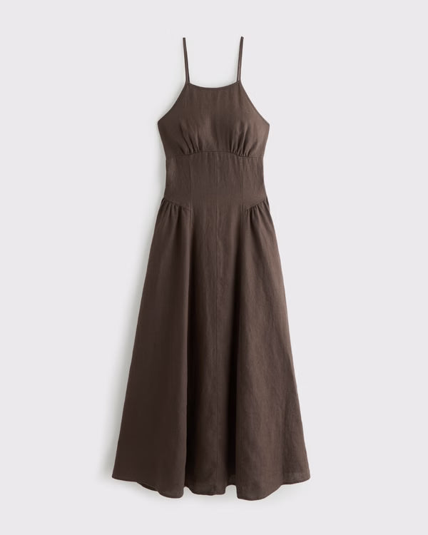 100% Linen A&F Dylan Halter Midi Dress