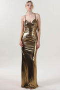 Sheath-Column Maxi Metallic Formal Dress CS0657